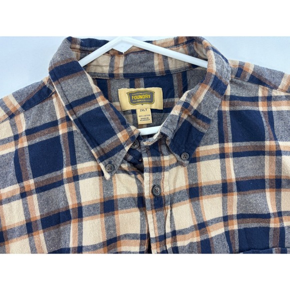 Foundry Flannel Shirt Gray Yellow Plaid Long Sleeve Button Men's Size 2XLT - Picture 3 of 8
